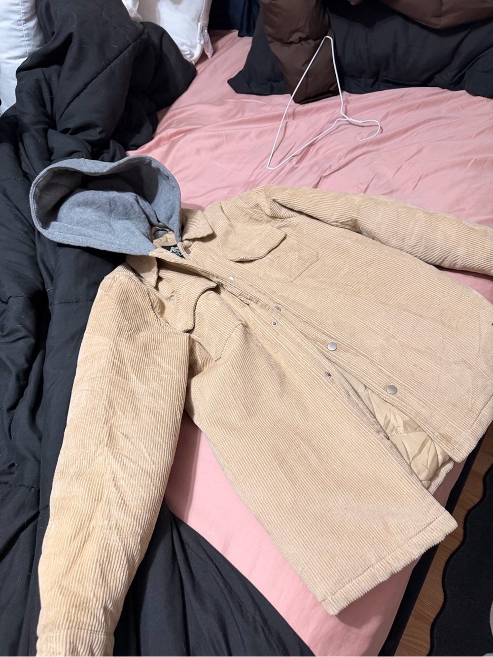 Kids Tan Corduroy Hooded Jacket